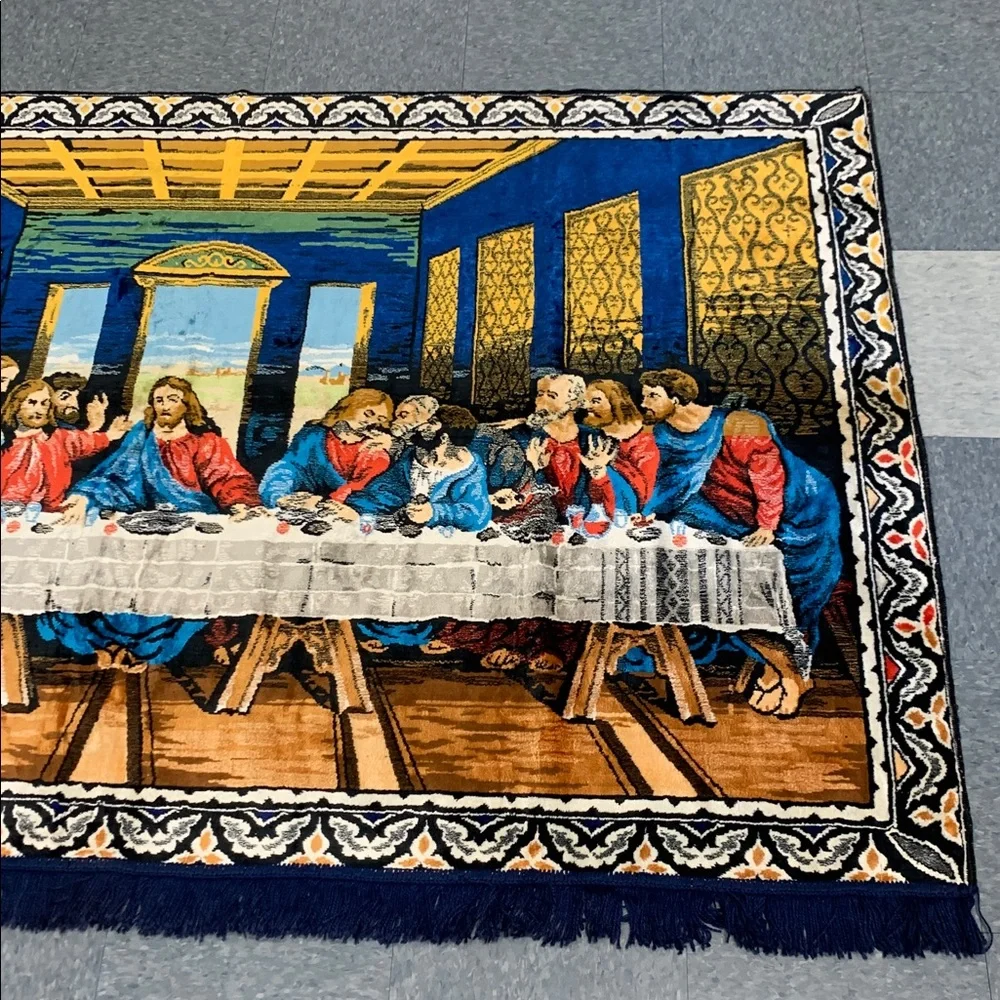 Vintage vibrant Colorful Last Supper Tapestry 74lenght 49high fringe bottom
